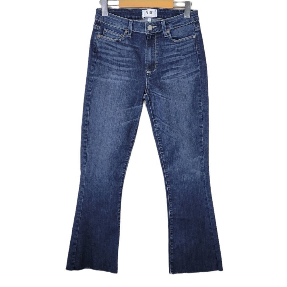Paige Rory Crop Flare Jeans Dark Wash Raw Hem 28